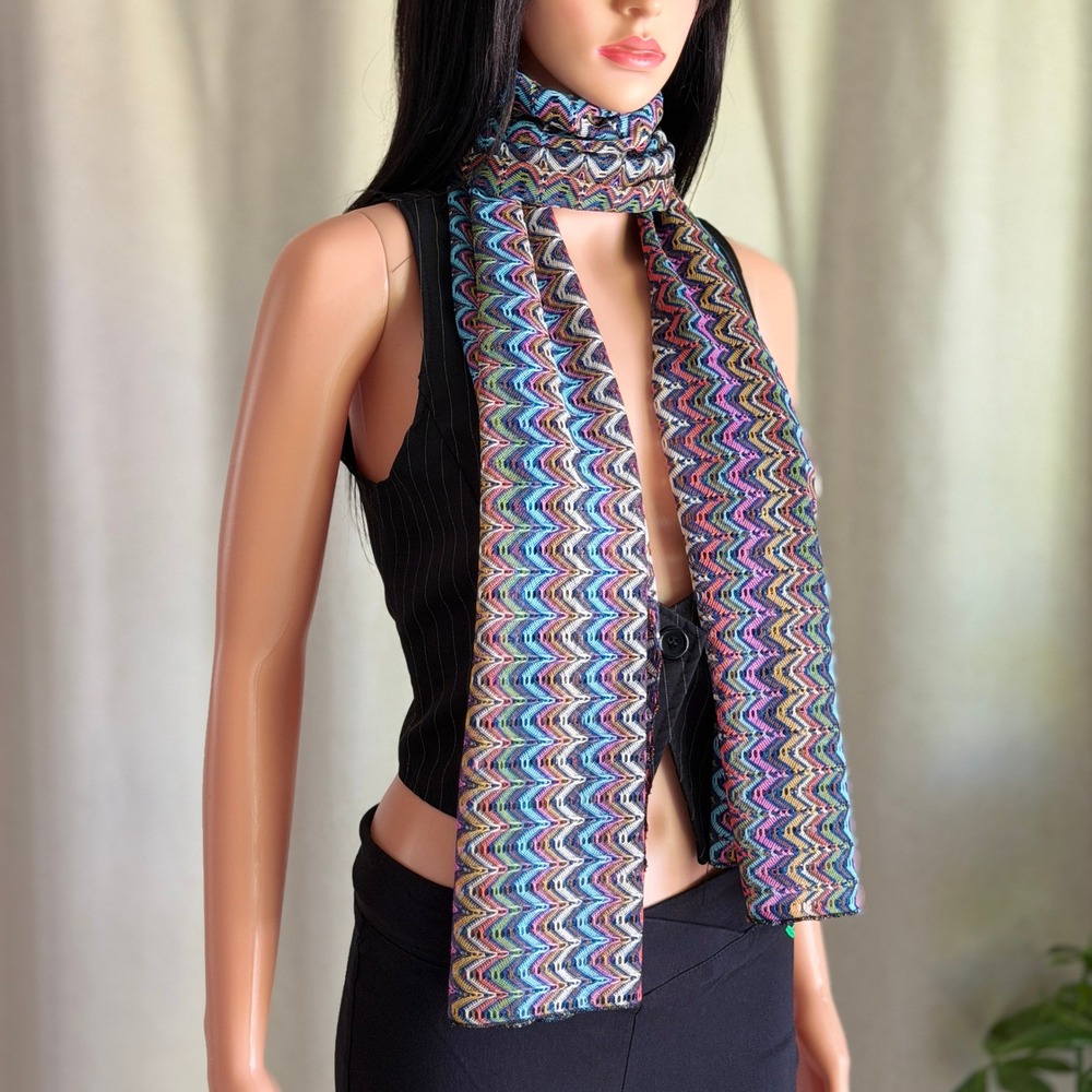 Womens Multi Color Chevron Zigzag Knit Scarf Long Rectangular Boho Pointelle